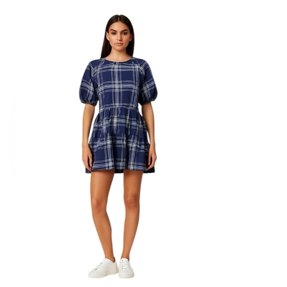 Hill House - Navy Plaid Cotton Mini Dress Sz S